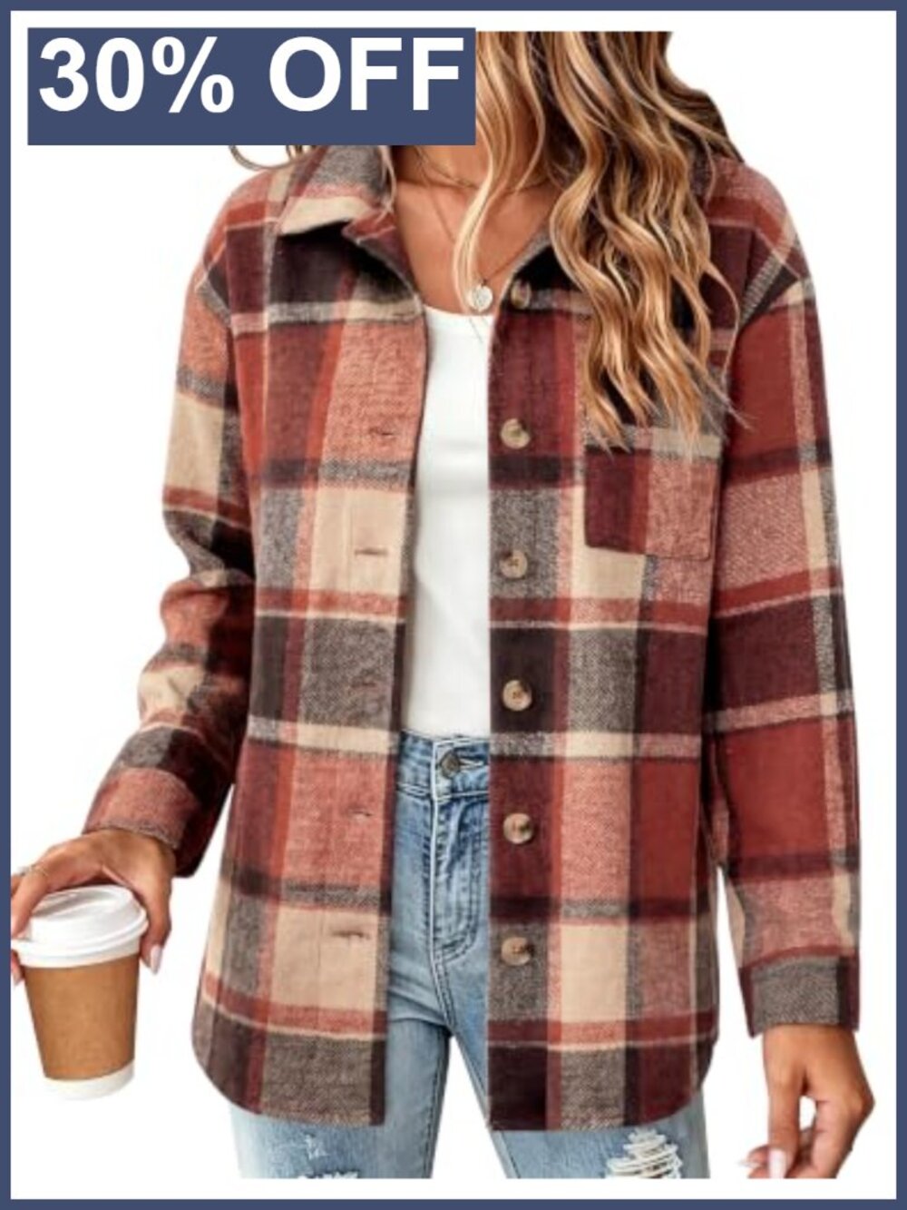 Zeagoo Women's Flannel Plaid Button-Down Shacket